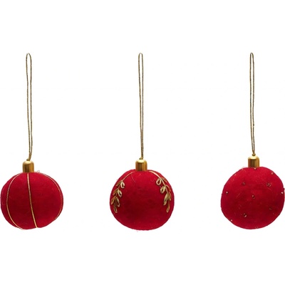 Set tří červených plstěných vánočních ozdob Kave Home Breshi 5 cm