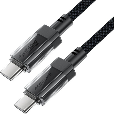 ACEFAST USB кабел Acefast USB-C to USB-C Cable 60W Stainless steel in transparent shell 1.2m - C12-03 - Black (ACEFAST-C12-03-BK)