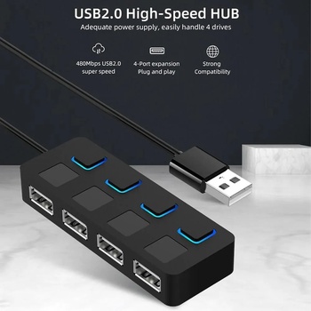 USB Hub с 4 порта USB 2.0 с индивидуални LED индикатори - Atron HUB0402 (HUB0402)