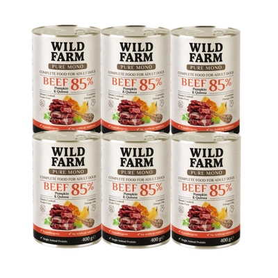 WILD FARM PURE MONO Говеждо с тиква и киноа 6x400 г - монопротеинова храна за кучета