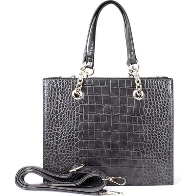 Flora & Co Středně velká elegantní kabelka do ruky X8016 tmavěs kroko vzorem šedá