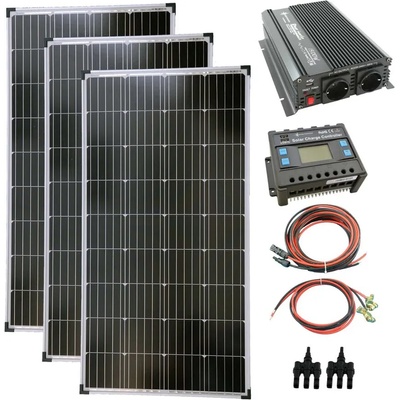 Solartronic Пълен комплект 3x130 W соларни панели, 1500 W инвертор, 30A контролер за фотоволтаична система (SET390M-W)