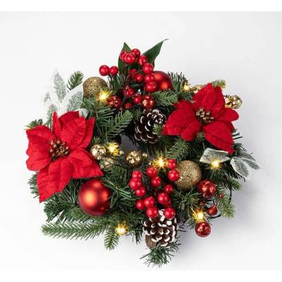 Vianočný veniec POINSETTIA s LED osvetlením, 30 cm