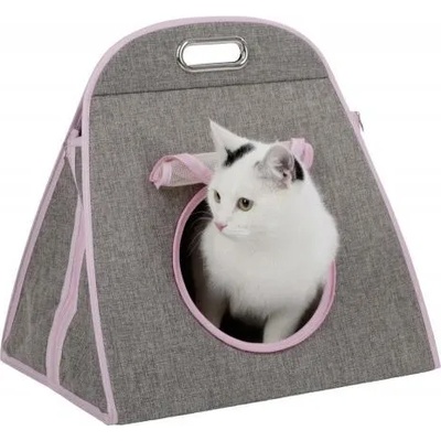 Kerbl Carry Bag Multi 3 in 1 чанта за носене, пещера и играчка, сиво-розово, 42 x 30 x 40 cm, Германия 81630