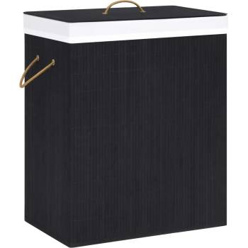 vidaXL Бамбуков кош за пране с една секция, черен, 83 л (320758)