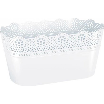 Prosperplast Truhlík s čipkou LACE biely 28,5 x 13,5 x 15,5 cm