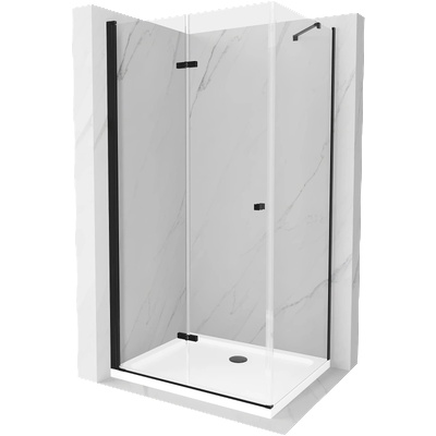 Mexen Lima сгъваем душ кабина 70 x 90 см, прозрачна, черна + корито Flat, бяло (856-070-090-70-00-4010B)