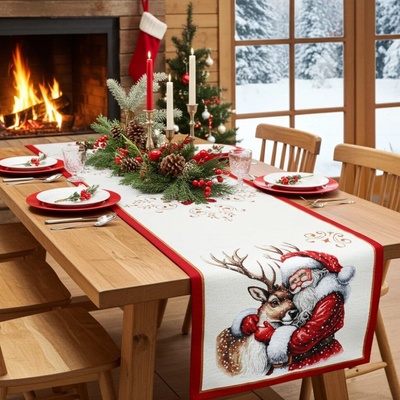 Mondo Vánoční gobelínový běhoun s lurexem - Santa 45x90 cm