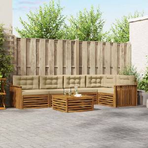 vidaXL Комплект дивани за открито 6 бр. Натурален и Бежов (3373498)