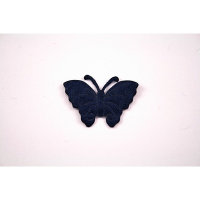 Našívacie záplaty - Saténový motýľ - viac farebných variantov - rozmer 2,5 cm x 3,5 cm Tmavo modrá