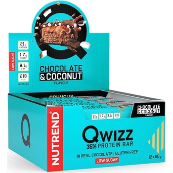 Nutrend Qwizz Протеинови барoве, шоколад с кокос, 12 броя, Nutrend