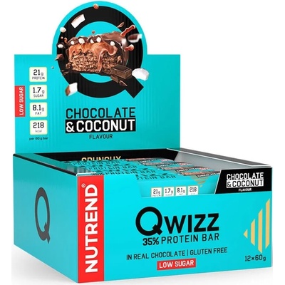 Nutrend Qwizz Протеинови барoве, шоколад с кокос, 12 броя, Nutrend