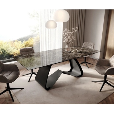 DELIFE Edge 180-220 x 100 keramika Laminam Emperador Extra Lucidato tmavě hnědá podnož ve tvaru W černá rozkládací