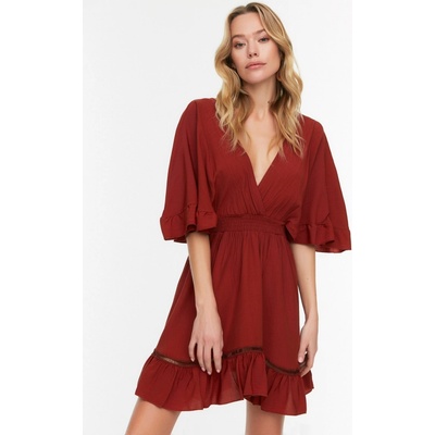 Trendyol šaty Ruffled tmavočervená