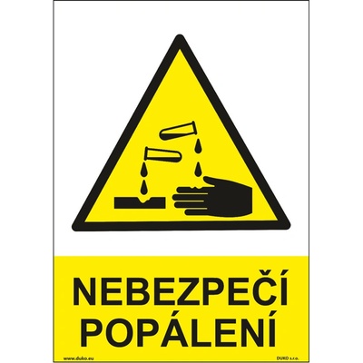 DUKO NEBEZPEČÍ POPÁLENÍ Formát: 210 x 297 mm, Materiál: plast 5 mm, samolepící vinylová fólie
