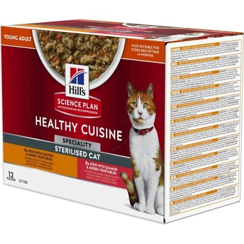 Hill's 24х80г Adult Sterilised Healthy Cuisine Hill's Science Plan, консерв. храна за котки пиле, сьомга