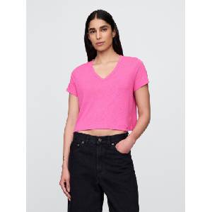 GAP Crop тениска от лен GAP GAP | Rozov | ЖЕНИ | XS