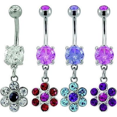 Šperky eshop piercing do pupíku zirkonový květ E1.15 růžová červená
