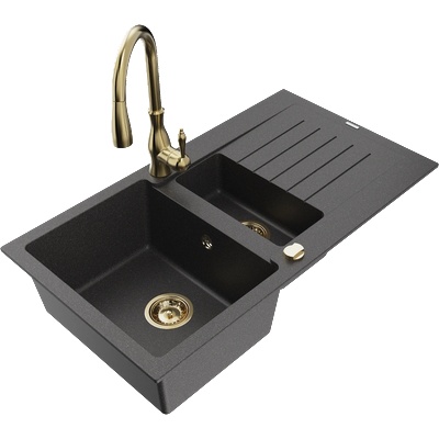 Mexen Matias гранитна мивка с 1, 5 камери с отцедник и кухненски смесител Savita, (6502-76-672601-50)