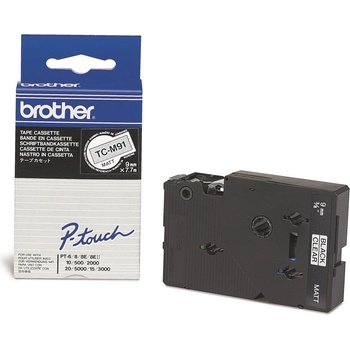 Brother TC-M91, 9mm x 7, 7m, черен печат / прозрачен субстрат, оригинална лента (TCM91)