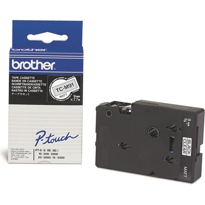 Brother TC-M91, 9mm x 7, 7m, черен печат / прозрачен субстрат, оригинална лента (TCM91)