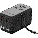 Verbatim GaN зарядно устройство за мрежа с вграден USB-C кабел Charge 'n' Travel, 85W, 4xUSB-C, 1xUSB (32127)