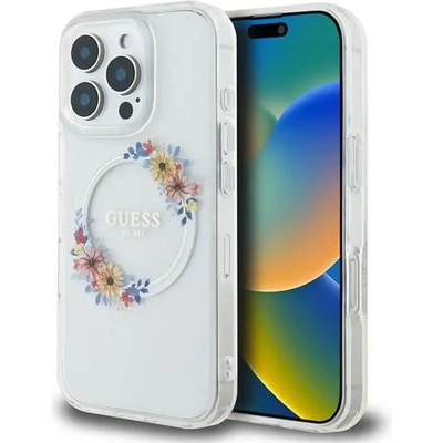 GUESS Калъф Guess IML Flowers Wreath MagSafe за iPhone 16 Pro - прозрачен (3666339311445)