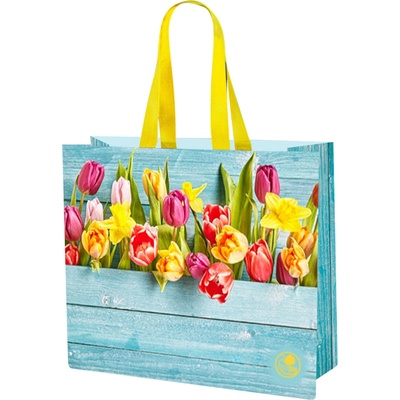 Niteola omyvatelná nákupná taška, 45 × 40 × 18 cm, vzor tulipány
