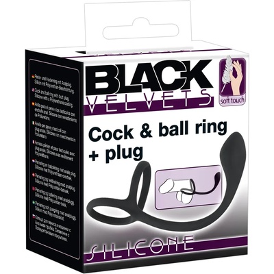 Black Velvets Silicone Cock & Ball Ring + Plug