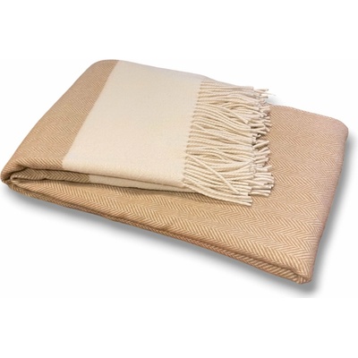 Balkanova Vlněná deka Kaliopi merino 1 béžová s bílým pruhem extra jemná 200x140