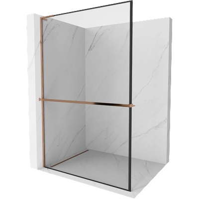 Mexen Kioto+ L душ екран с рафт Walk-in 100 x 200 cm, черна рамка, розово злато - 800-100-123-60-70 (800-100-123-60-70)