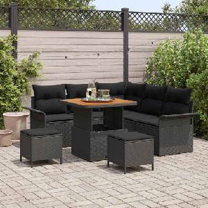 vidaXL Градински Софа Комплект 8 бр. 7-Брой места Черно (3364079)