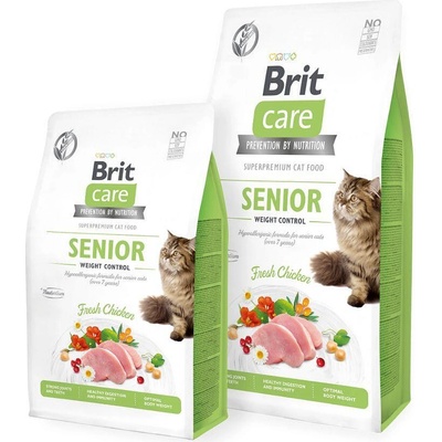 Brit Care Cat Senior STERILIZED AND WEIGHT CONTROL Grain-Free- Пълноценна суха храна за кастрирани котки за регулиране на теглото с 26% прясно пилешко, плодове и зеленчуци- 7 кг