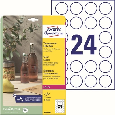 Avery Zweckform L7780-25 Čiré PET etikety 40 mm 600 ks