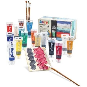 Primo Подаръчен к-кт акрилни бои primo 15 цв х 75 мл, 1 паста, 5 четки, 2 платна на подложка 18х24 см