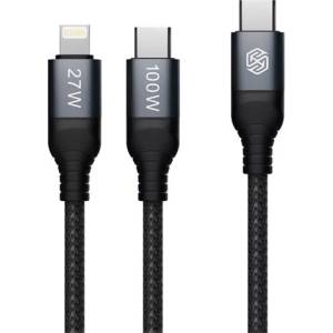Nillkin Кабел за данни NILLKIN DUALPOWER 2 в 1 Type-C - Type-C/Lightning, 100 см, ЧЕРЕН (GP-163461)
