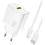 Dudao A27STEU мрежово зарядно устройство с USB изход 25 W, PD бързо зарядно + кабел Type-C, БЯЛО GP-190566 (GP-190566)