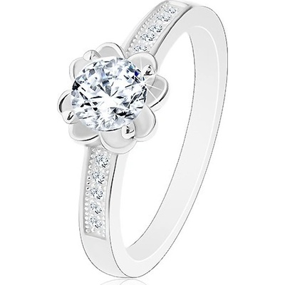 Šperky eshop Stříbrný zásnubní prsten 925 čirý blýskavý kvítek zdobená ramena J10.08