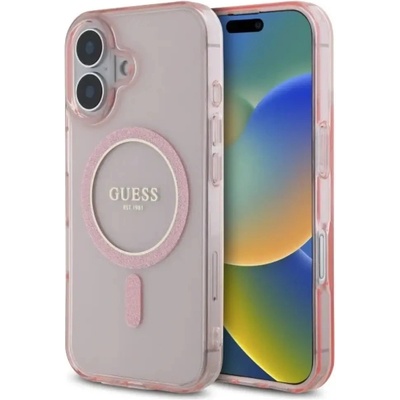 GUESS GUHMP16SHFGEREP iPhone 16 6.1" розов/розов твърд калъф IML Glitter Circle MagSafe (3666339307851)