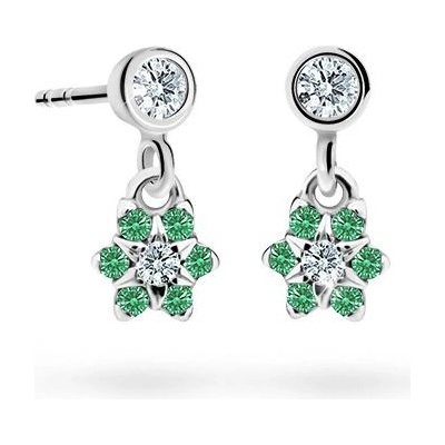 Danfil dětské náušnice kytičky C2152 z bílého zlata s kamínky Emerald Green zapínání balónek