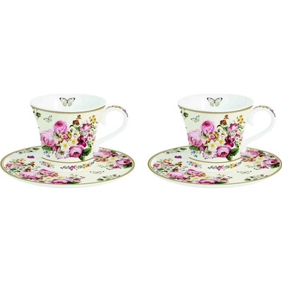 Easy Life Porcelánové šálky a podšálky Blooming Opulence Cream v dárkové krabičce 2x 80 ml