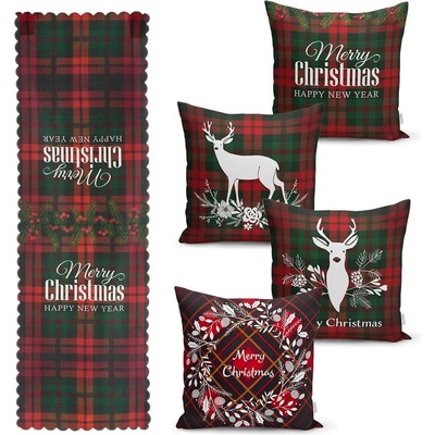 Minimalist Cushion Covers Комплект от 4 коледни калъфки за възглавници и покривка за маса Tartan Christmas - Minimalist Cushion Covers (RunnerSet5)