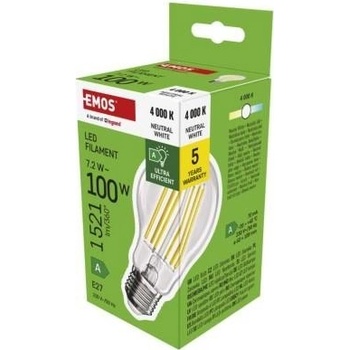 EMOS LED žiarovka Filament A60 A CLASS / E27 / 7,2 W 100 W / 1521 lm / neutrálna biela