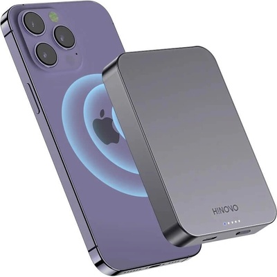 Hinovo Magnetic Wireless Power Bank 10000 mAh 15W - преносима външна батерия с USB-C порт и безжично зареждане с MagSafe (черен)