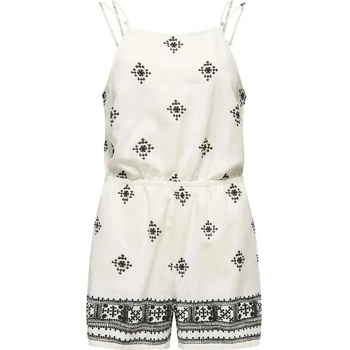 ONLY Caro Linen romper - Beige (Cloud Dancer / Aop Black)