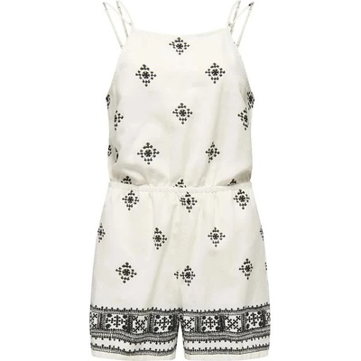 ONLY Caro Linen romper - Beige (Cloud Dancer / Aop Black)