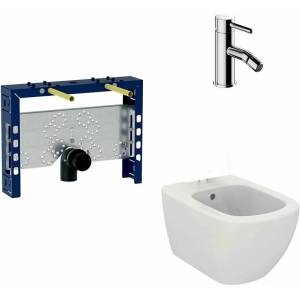 Geberit Комплект монтажна рамка Geberit Kombifix, бяло окачено биде Ideal Standard Tesi и хромиран смесител за биде Omnires Y (457.608.00.5+T457001+Y1220STCR)