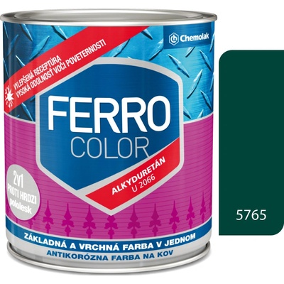 Chemolak Ferro Color U2066 5765 tmavozelená Pololesk základná a vrchná farba na kov 2,5l