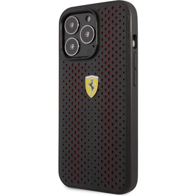 Ferrari Perforated Leather Hard Case - кожен кейс за iPhone 14 Pro (черен)