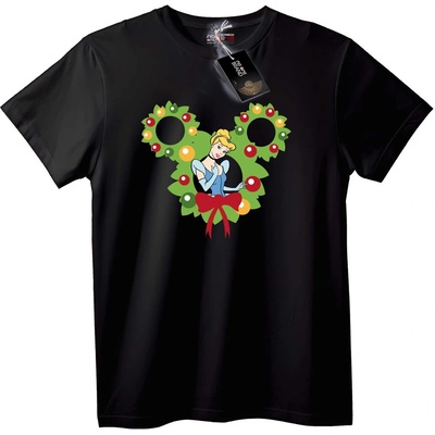 NOONEBRAND Тениска Коледен Венец с Пепеляшка и Mickey - S, White